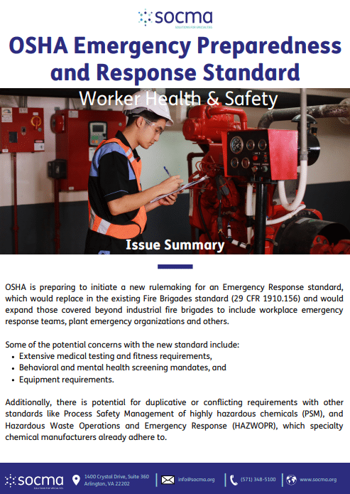 Issue Summary: OSHA Emergency Response Standard - Society of Chemical ...